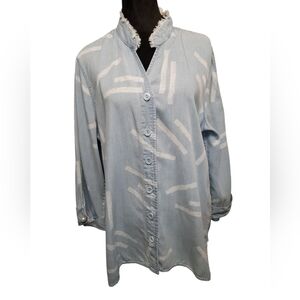 Multiples Sky Blue Shirt with White Design Large